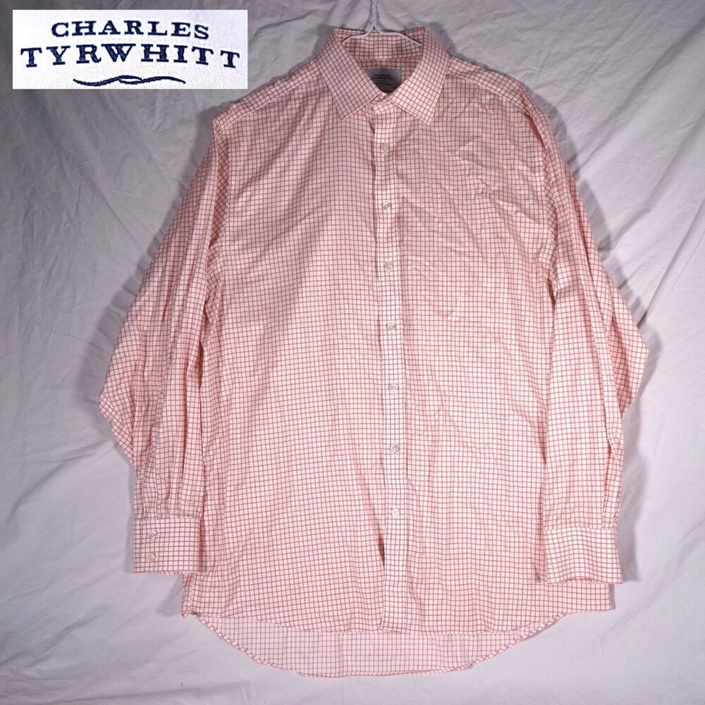 Charles Tyrwhitt Non Iron Classic Fit Dress Shirt White Orange Mens 17 See Photo